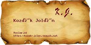 Kozák Jolán névjegykártya